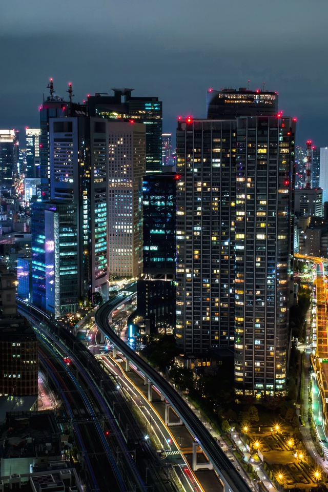 Ночной красивый город Токио 