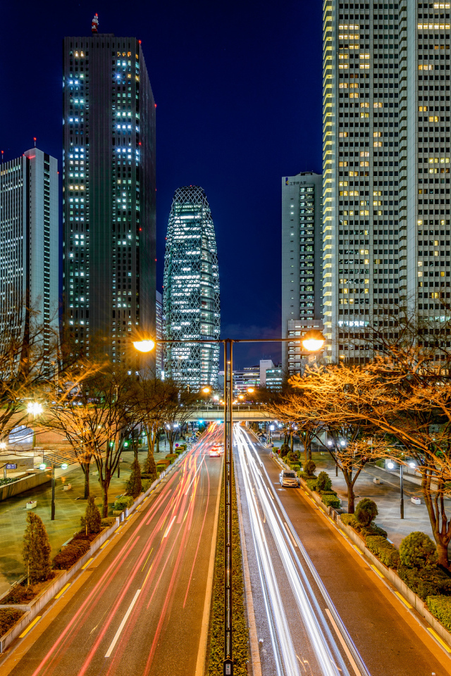 Ночной яркий город Токио 