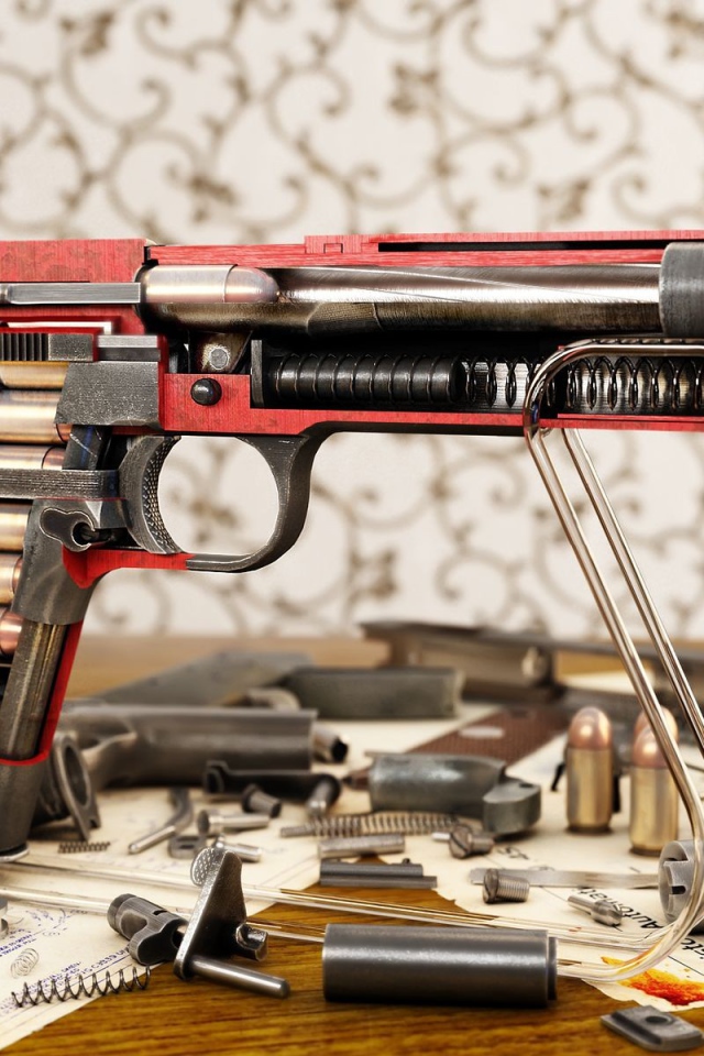 Модель  пистолета Кольт M1911A1  в разрезе 