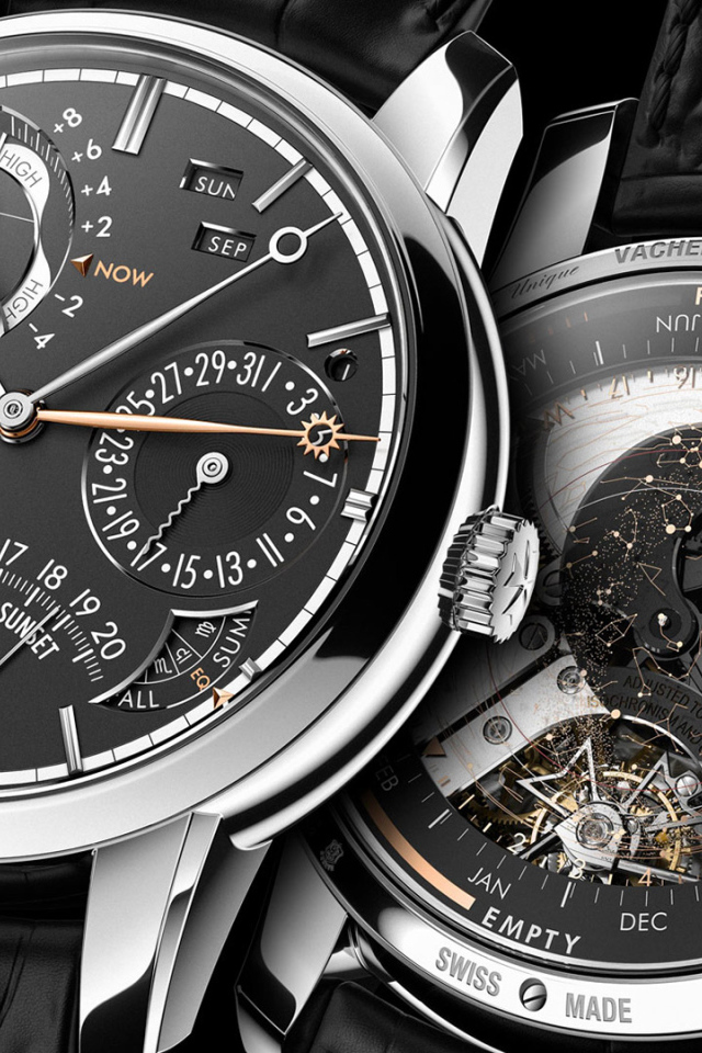 Стильные дорогие часы Vacheron Constanin с черным кожаным ремешком