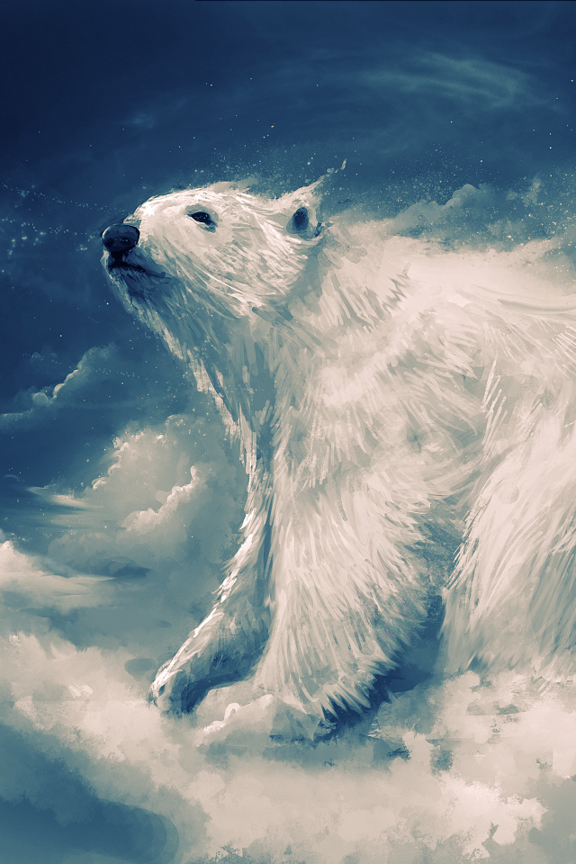 Большой белый медведь на облаке