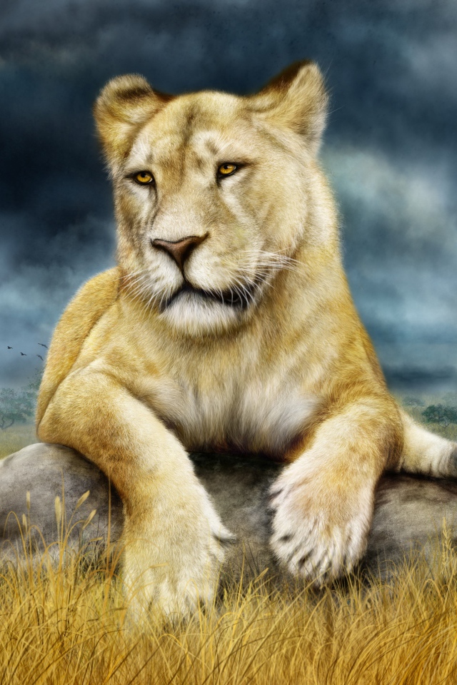 Нарисованная львица с маленькими львятами