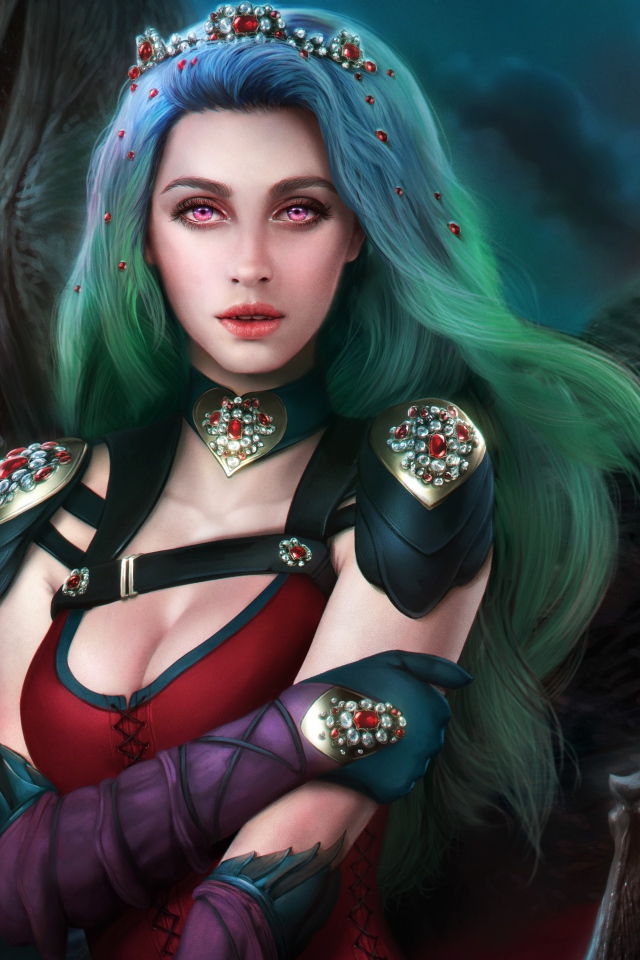 Фантастическая девушка с зелеными волосами королева вампиров