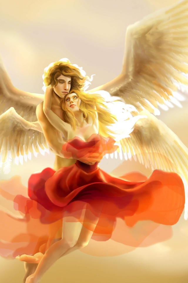 Влюбленная пара ангелов в небе