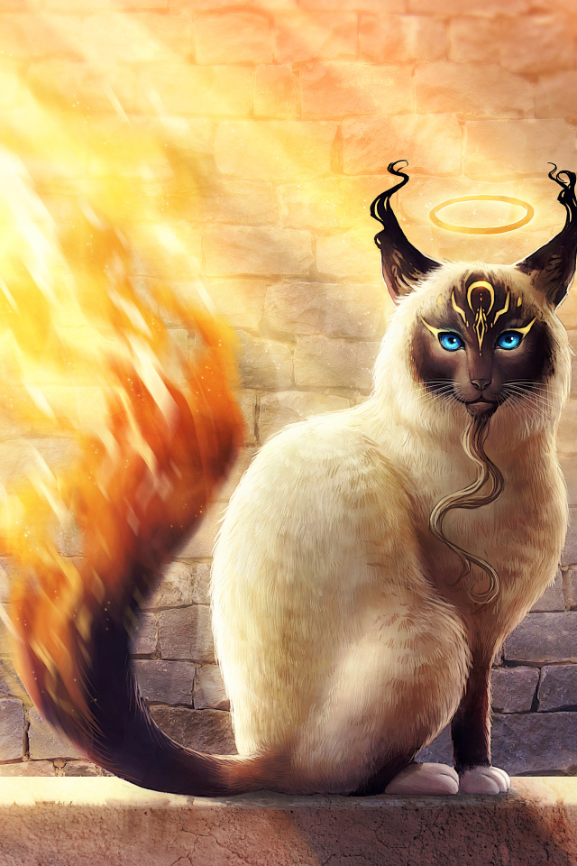 Магический кот с огненным хвостом, фэнтези