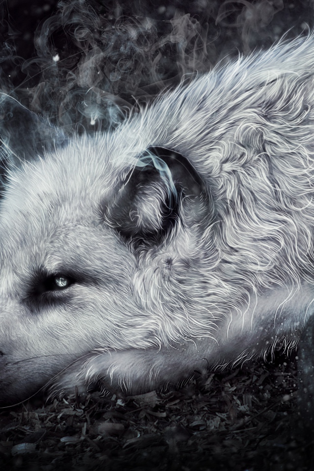 Фантастический волк лежит на земле