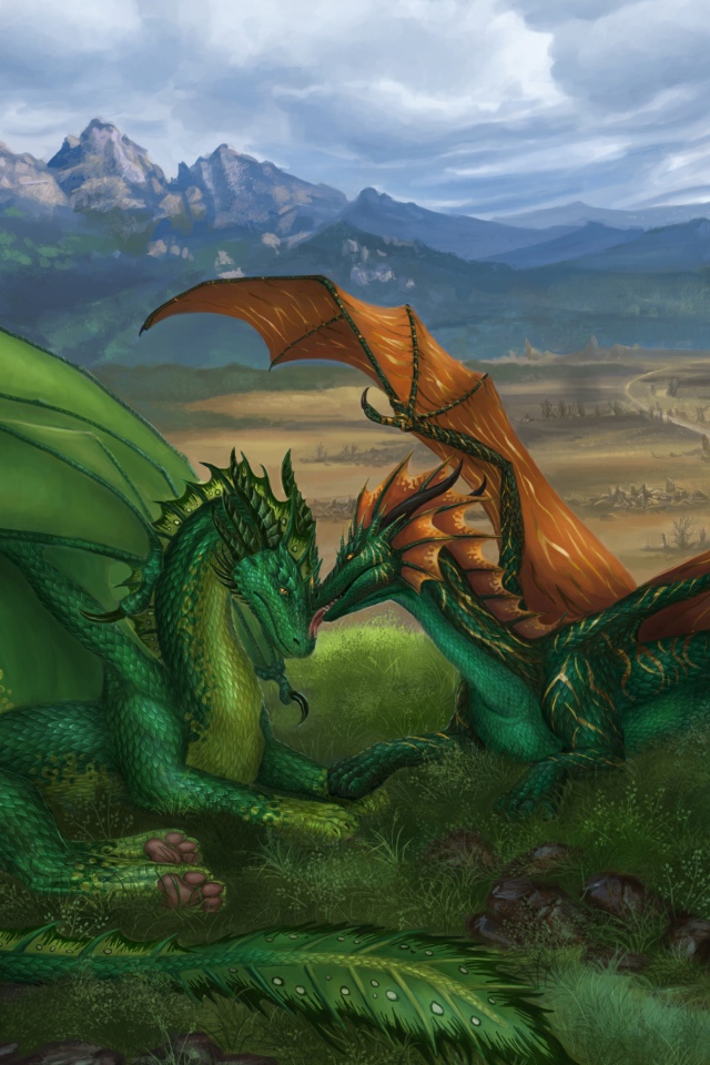 Два больших влюбленных дракона фэнтези