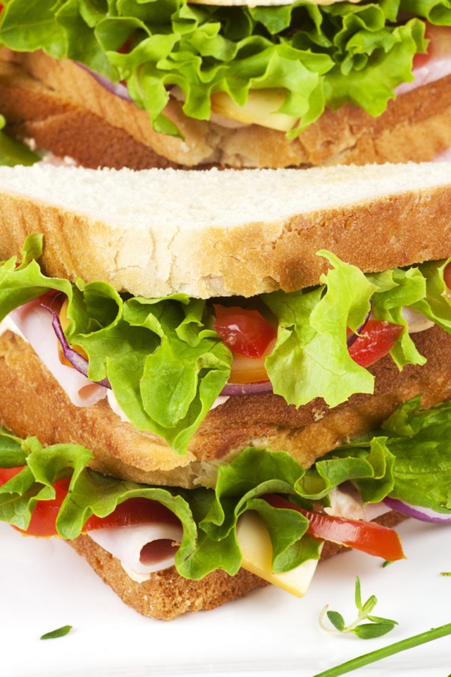 Вкусный сэндвич с зеленью и ветчиной