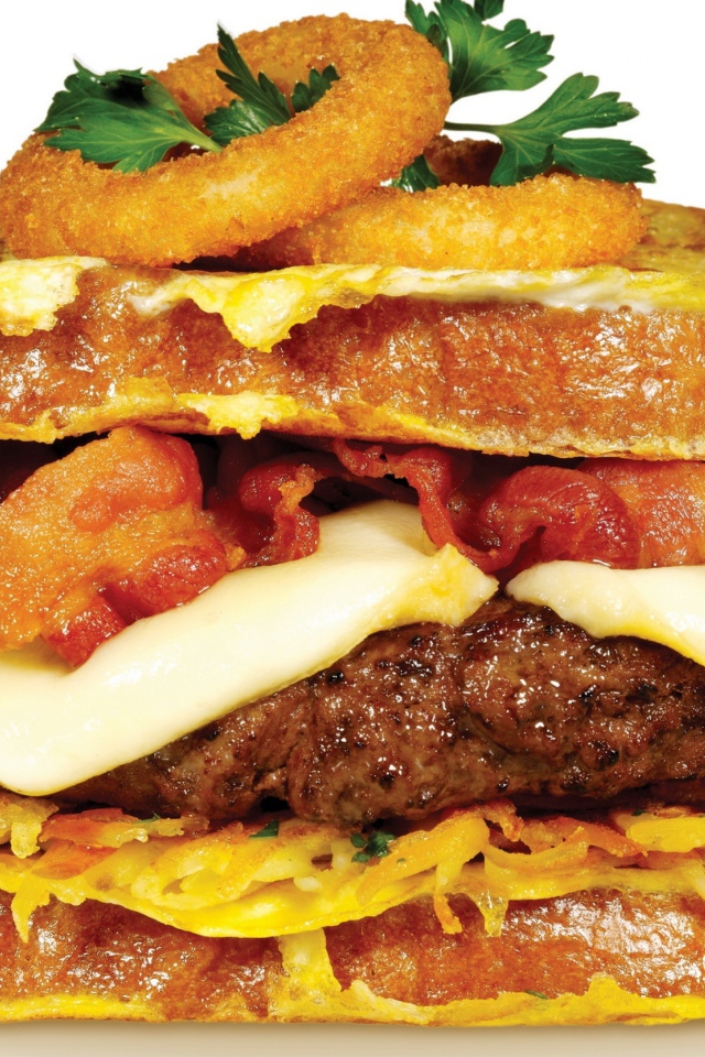 Сытный бургер с котлетой на белом фоне