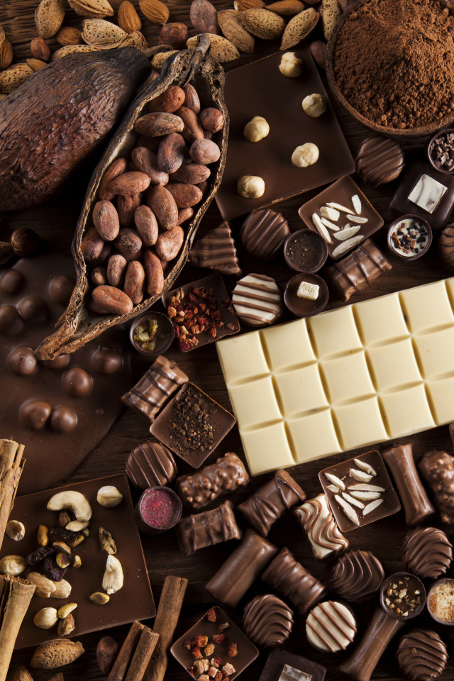 Шоколад и шоколадные конфеты с орехами 