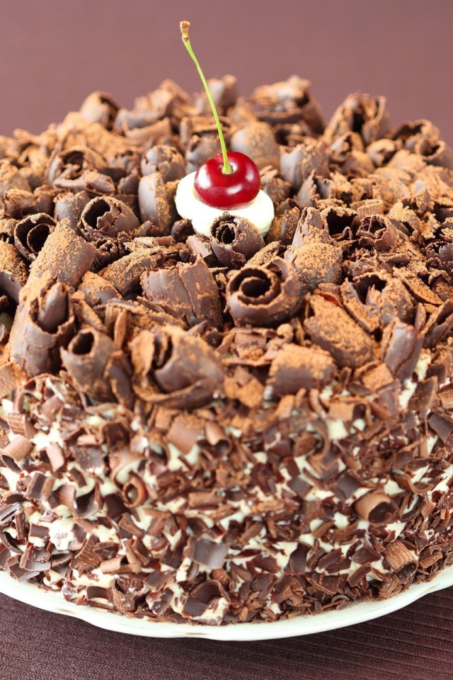 Торт в шоколадной стружке с вишнями 