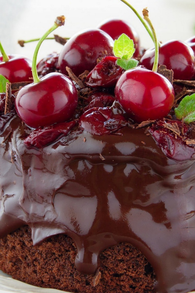 Шоколадный десерт со свежими вишнями 