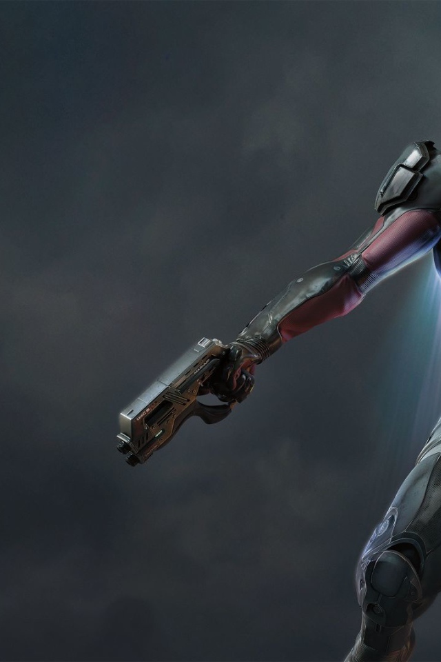 Персонаж игры Mass Effect Andromeda с оружием 