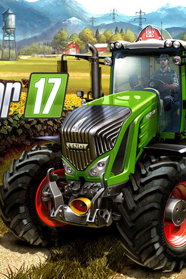 Зеленый трактор в поле игра Farming Simulator 2017 