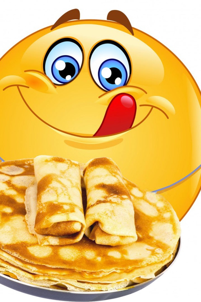 Смайлик с блинами открытка на Масленицу