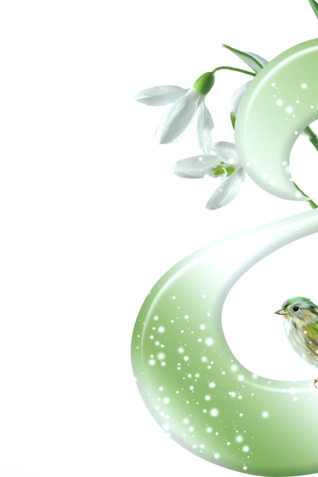 Подснежники и птичка на 8 марта