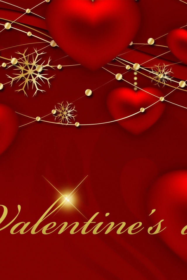 Открытка с красными сердечками на День Влюбленных 