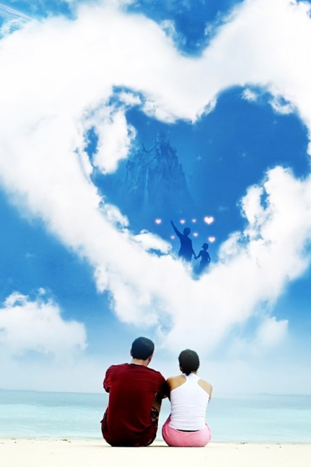Влюбленные на фоне облака в форме сердца