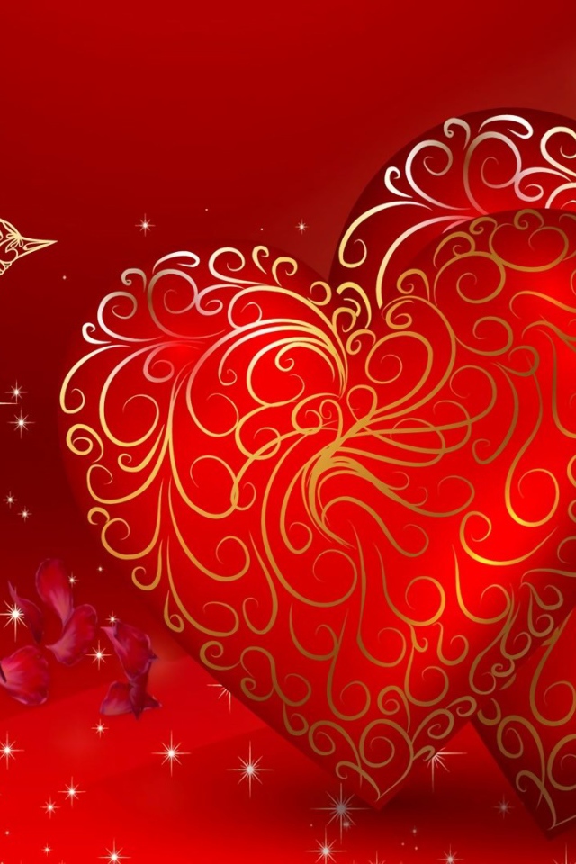 Два сердца и волшебная птица открытка на День Влюбленных 