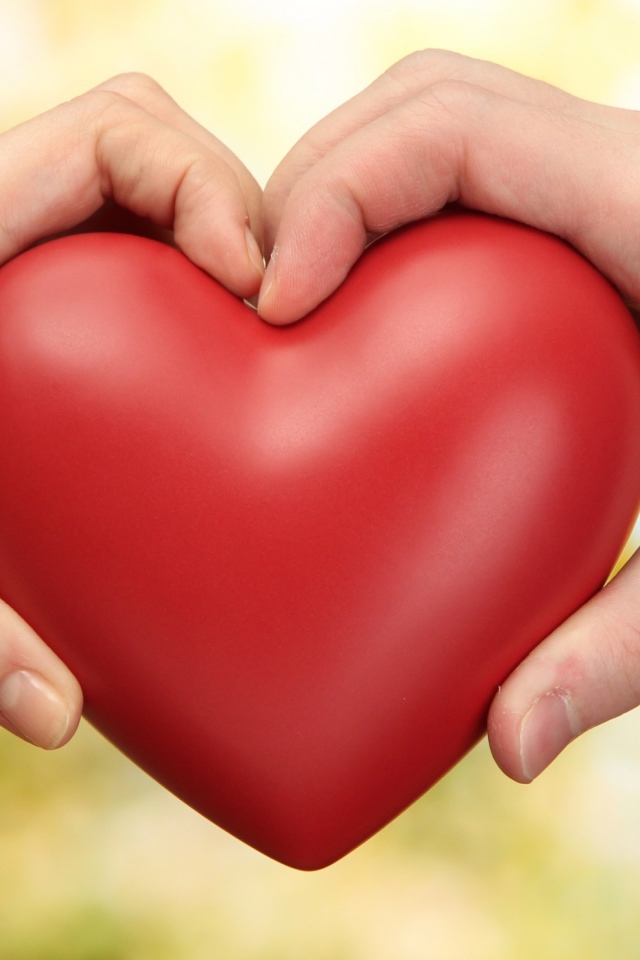 Парень и девушка  держат в руках большое красное сердце