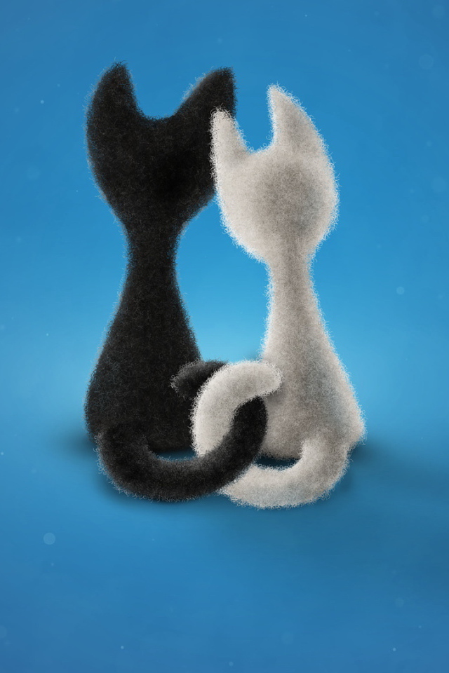 Влюбленные коты на синем фоне 