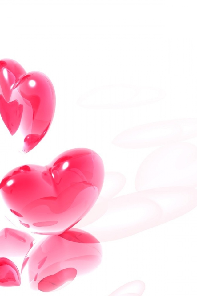 Полет розовых сердечек на белом фоне