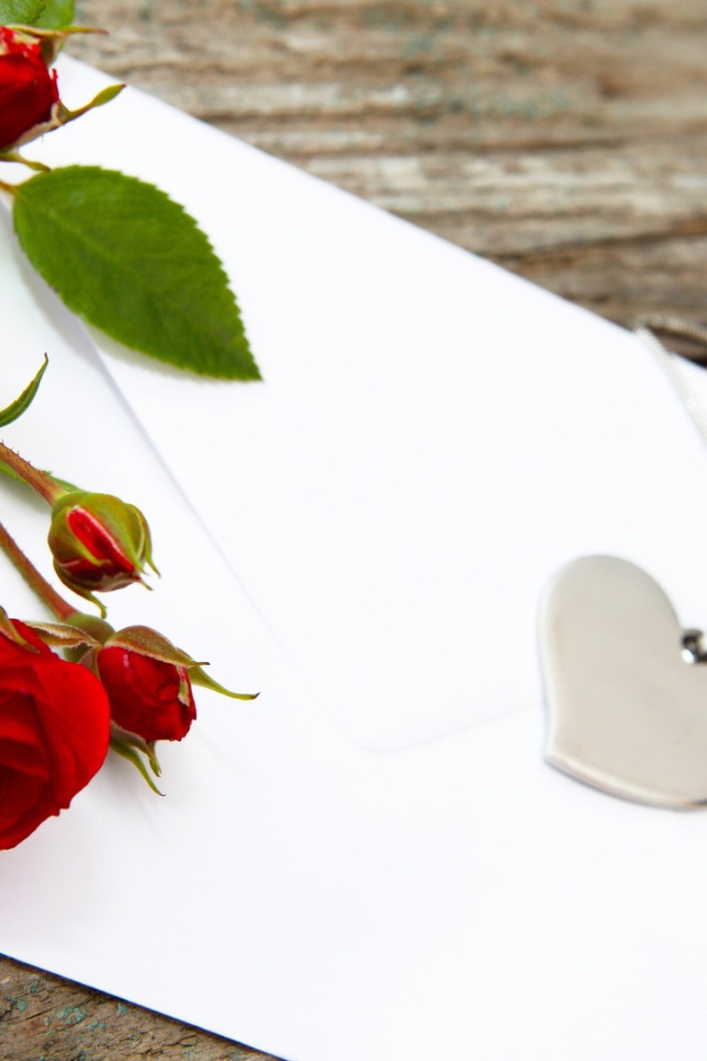 Кулон в форме сердца и красная роза 