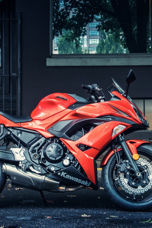 Красный мотоцикл Kawasaki Ninja 650R 