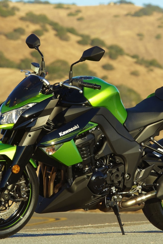 Стильный зеленый мотоцикл Kawasaki z1000 