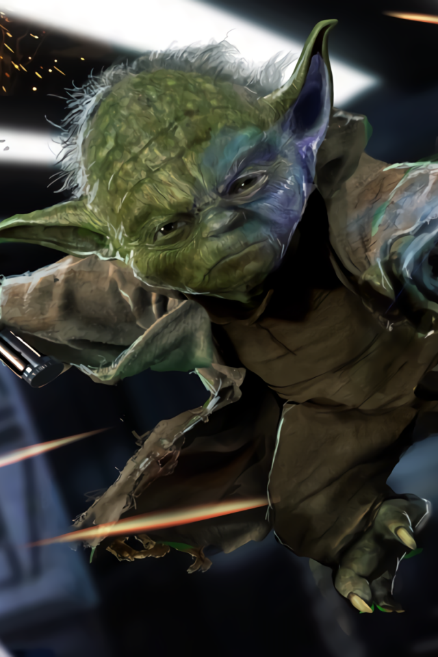 Магистр Йода с лазерным мечом фильм Звездные войны 