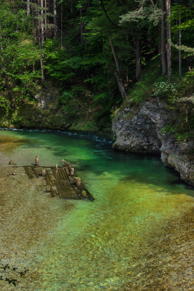 Река возле каменного утеса 