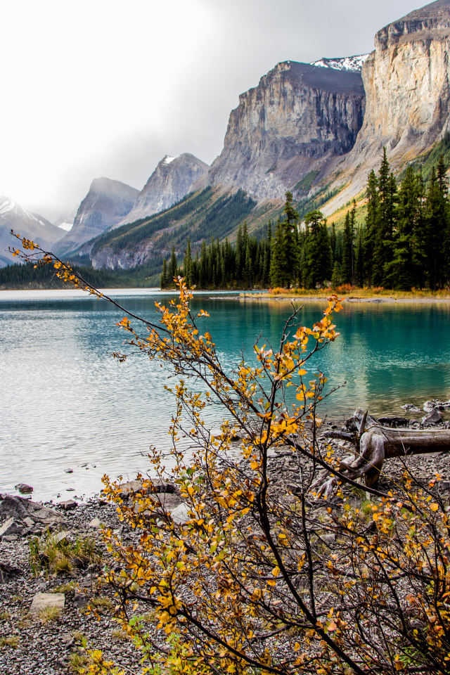 Остров Спирит на озере Малайн, Национальный парк Джаспер, Канада 