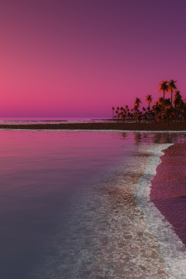 Красивый розовый закат на пляже