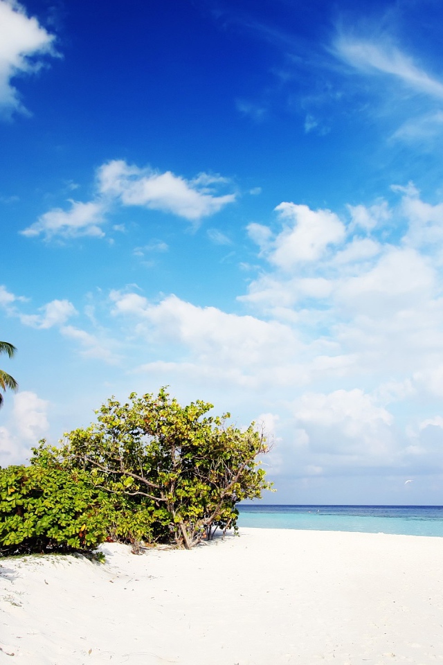 Тропический атолл на фоне голубого неба