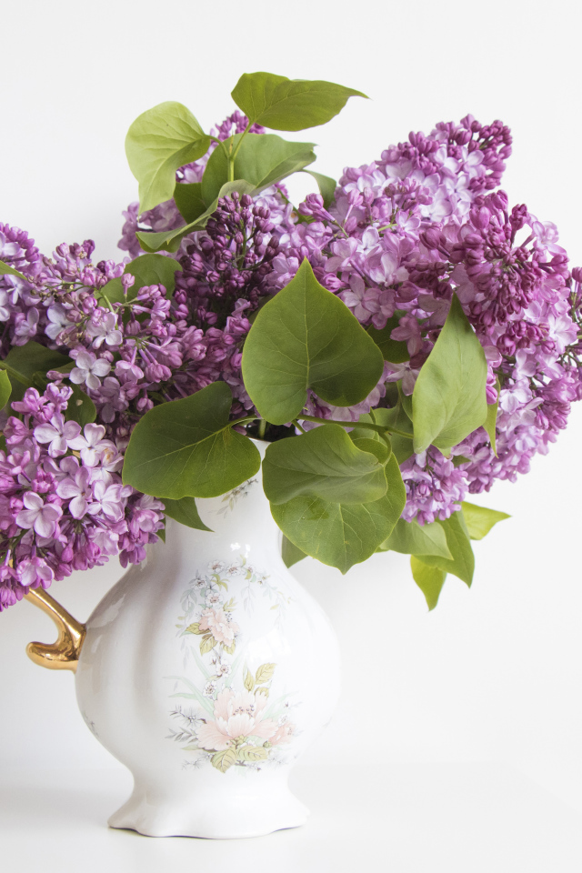 Букет сирени в красивой вазе на белом фоне