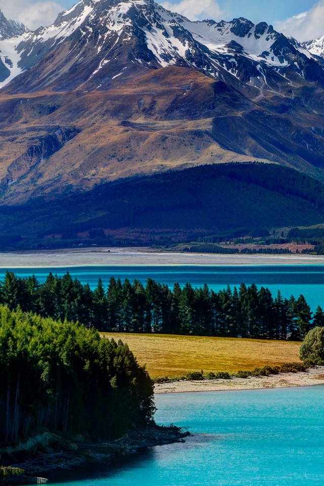 Живописное  озеро Текапо на фоне гор, Новая Зеландия