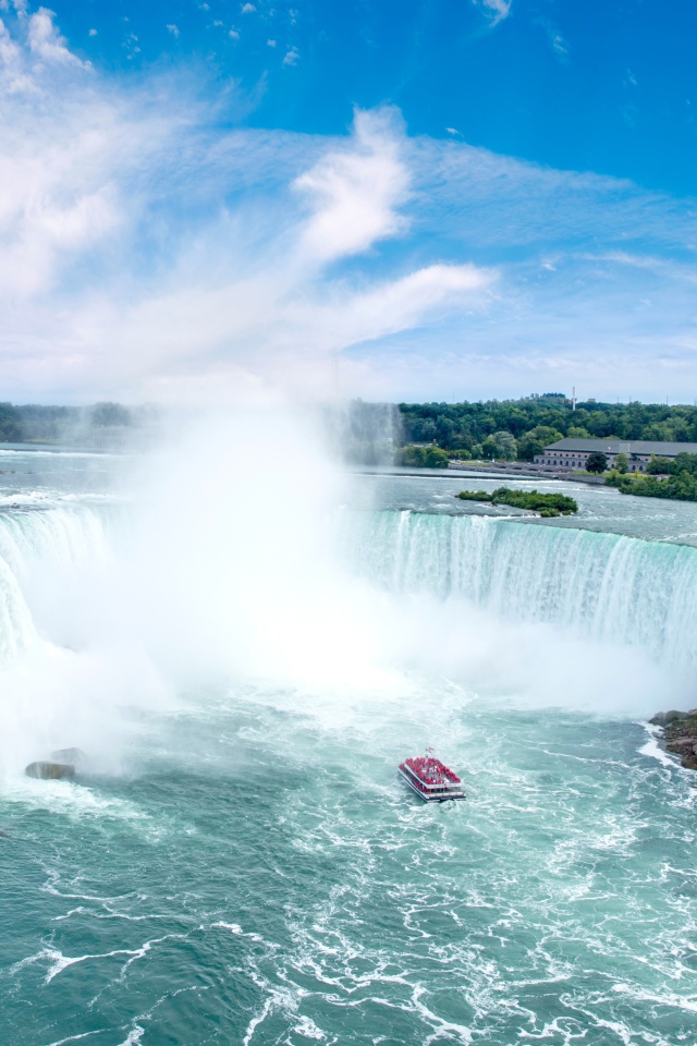 Красивый бушующий  Ниагарский водопад под голубым небом
