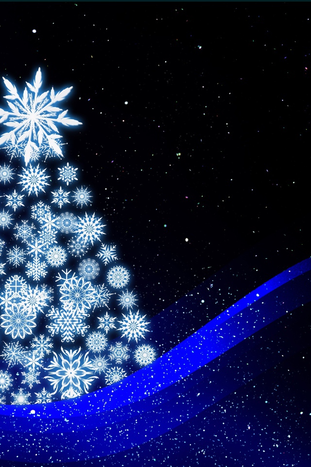 Новогодняя елка из белых снежинок арт