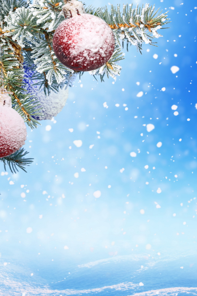 Елочная ветка с игрушками,  Шаблон поздравительной открытки