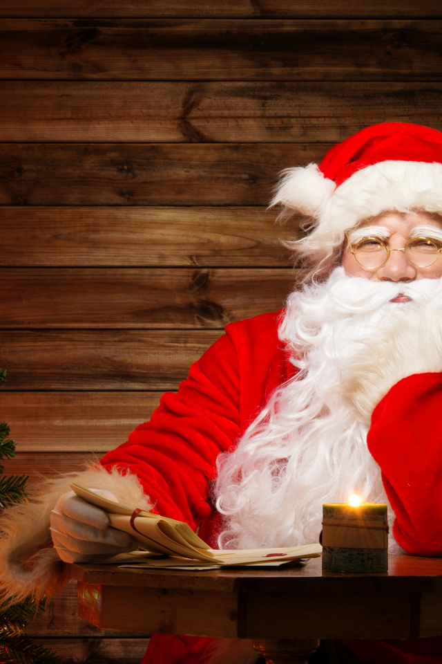 Дед Мороз читает письма у новогодней елки