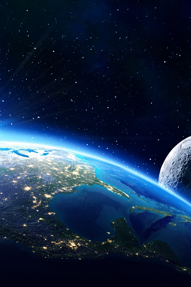 Планета земля с луной в звездном космосе