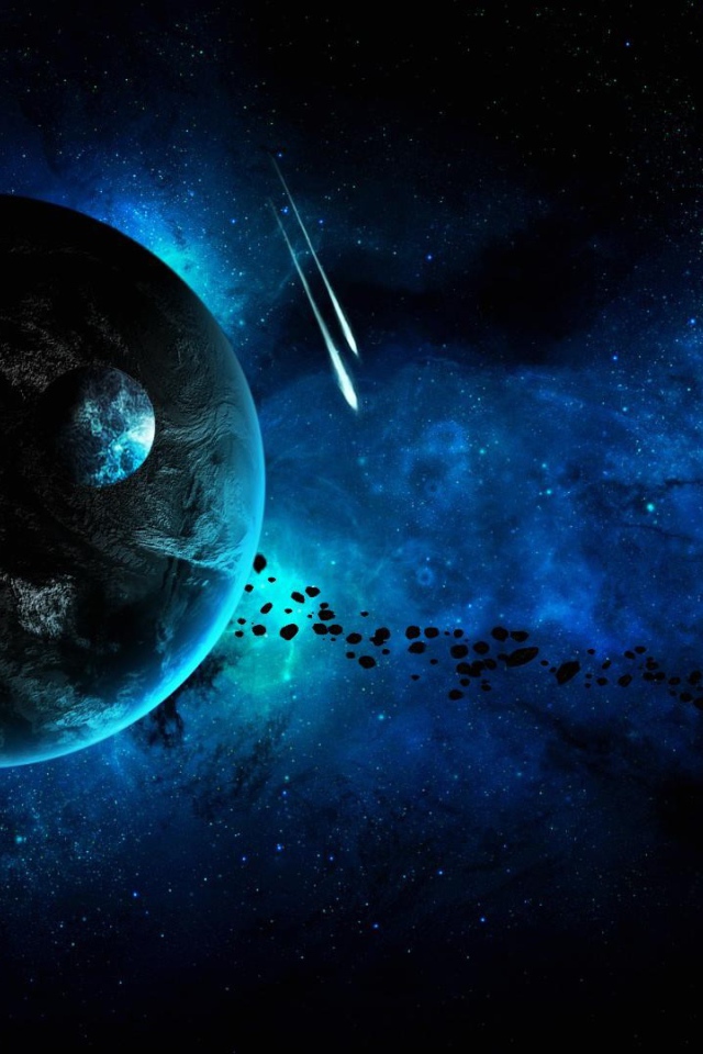 Планеты и метеоритный дождь в звездной галактике 