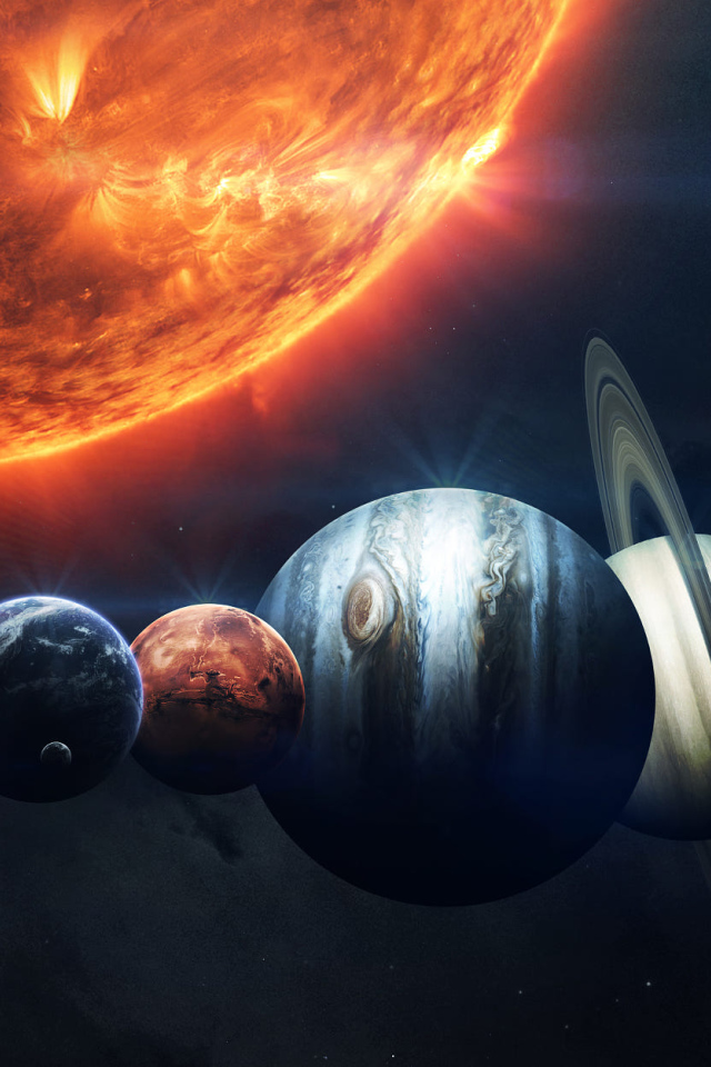 Планеты солнечной системы выстроились в ряд рядом с солнцем