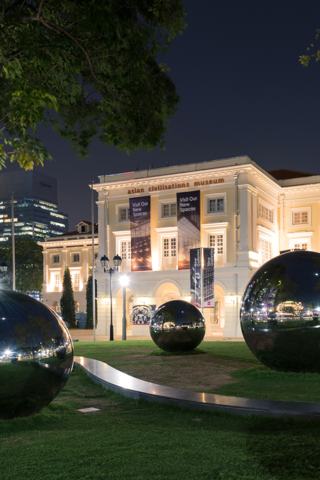 Museum of Asian Civilizations with beautiful black balls, Singapore