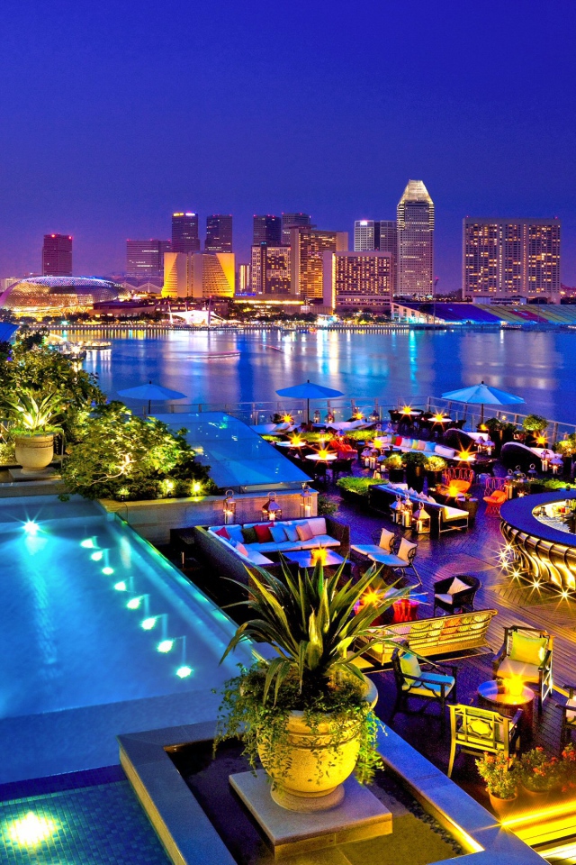 Панорама ночного города Сингапур, Азия 