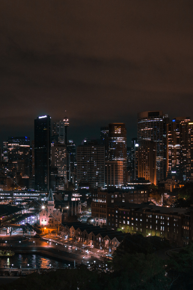 Ночные небоскребы города Сидней, Австралия 