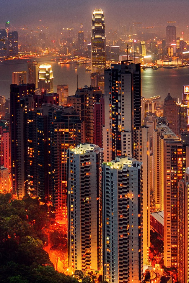 View of the night Hong Kong, China