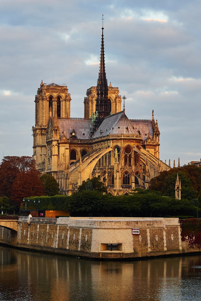View of Notre-Dame Cathedral near the water, France