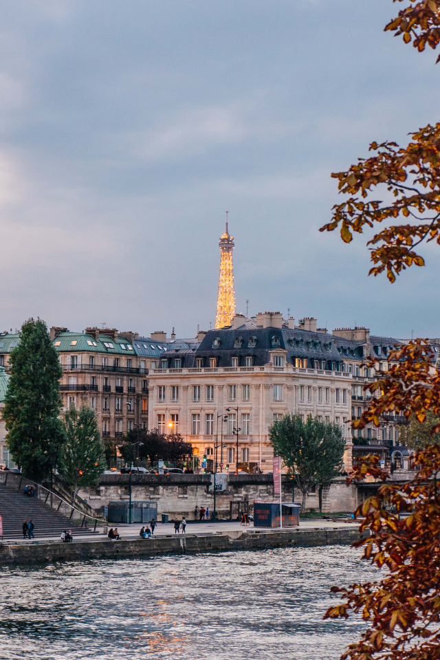 Вид на дома на набережной, Париж. Франция 