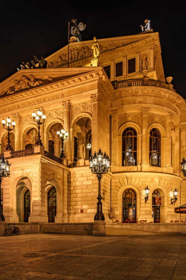 Beautiful old opera house at night, Frankfurt am Main, Germany